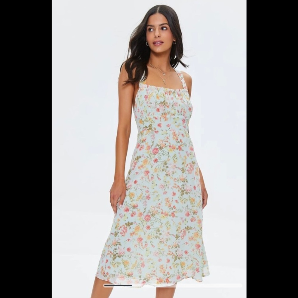 Forever 21 Floral Print Crisscross Midi Dress NWT light Green size Small